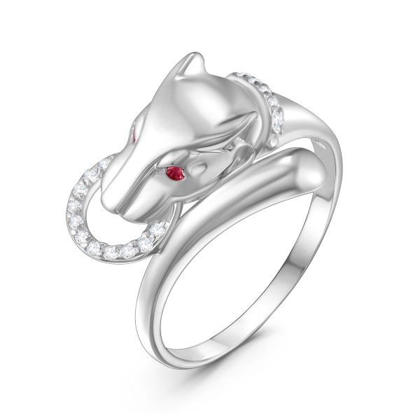 Кольцо из серебра с рубином и фианитами