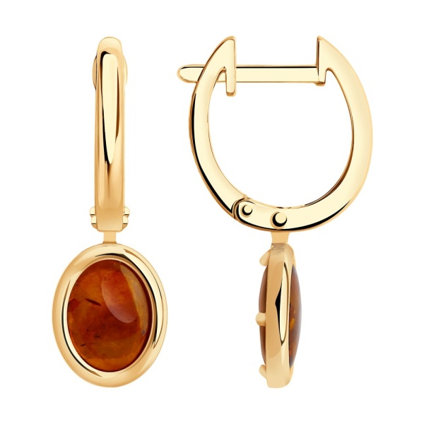 Серьги из красного золота с янтарем