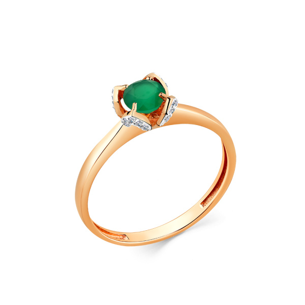 Кольцо из красного золота с агатом и фианитами