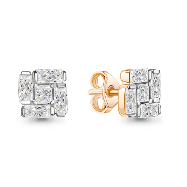 Серьги-пусеты из красного золота с фианитами