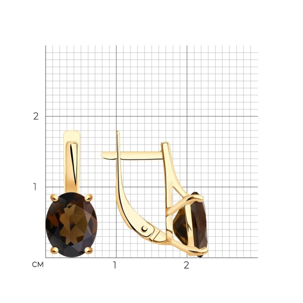 Серьги из красного золота с раухтопазом