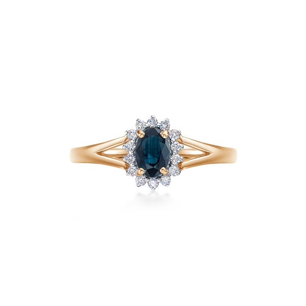 Кольцо из красного золота с сапфиром и бриллиантами