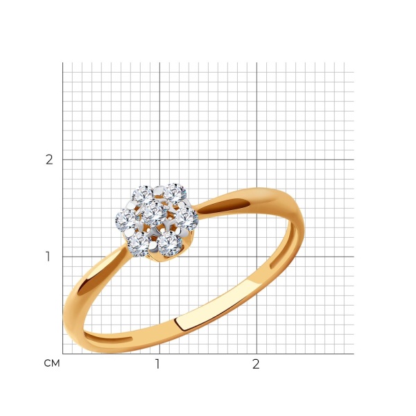 Кольцо из красного золота с фианитами