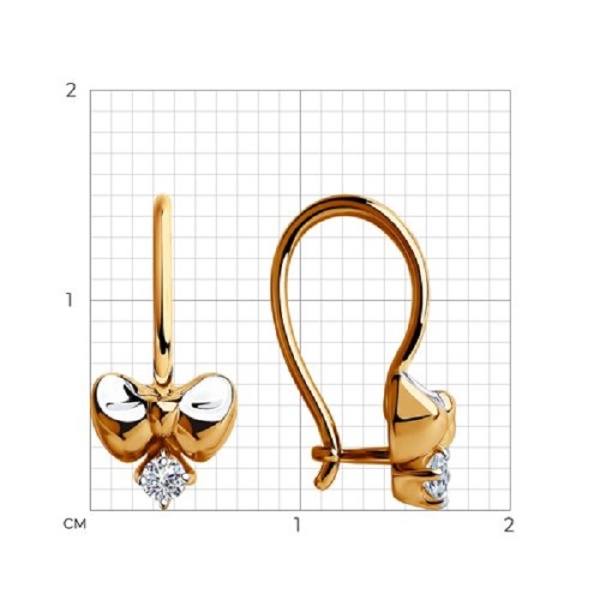 Серьги из красного золота 585 пробы с фианитами