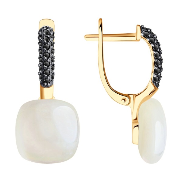 Серьги из красного золота с лунным камнем и фианитами