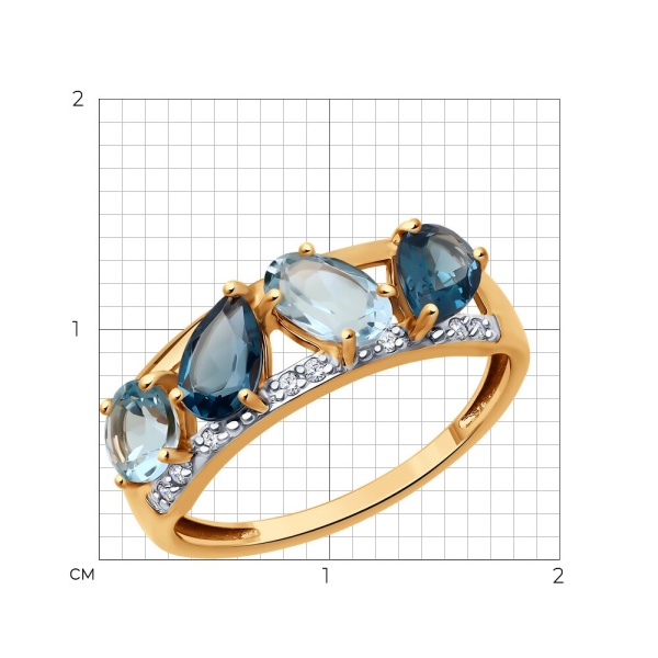 Кольцо из красного золота с топазами и фианитами