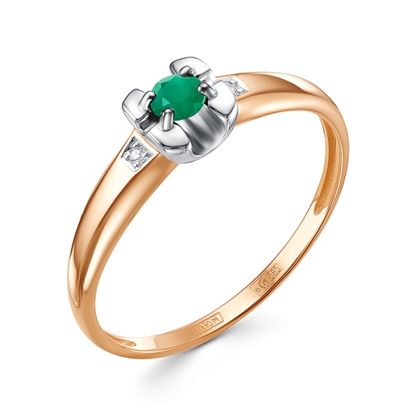 Кольцо из красного золота с изумрудом и бриллиантами