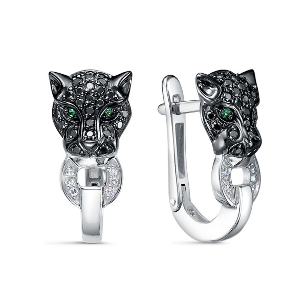 Серьги из белого золота с изумрудами и бриллиантами