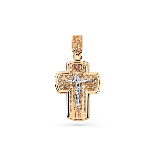 Крестик православный из комбинированного золота