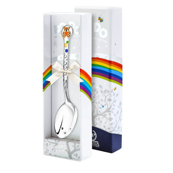 Ложка детская из серебра с эмалью «Медвежонок»