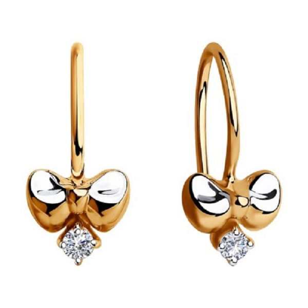 Серьги из красного золота 585 пробы с фианитами