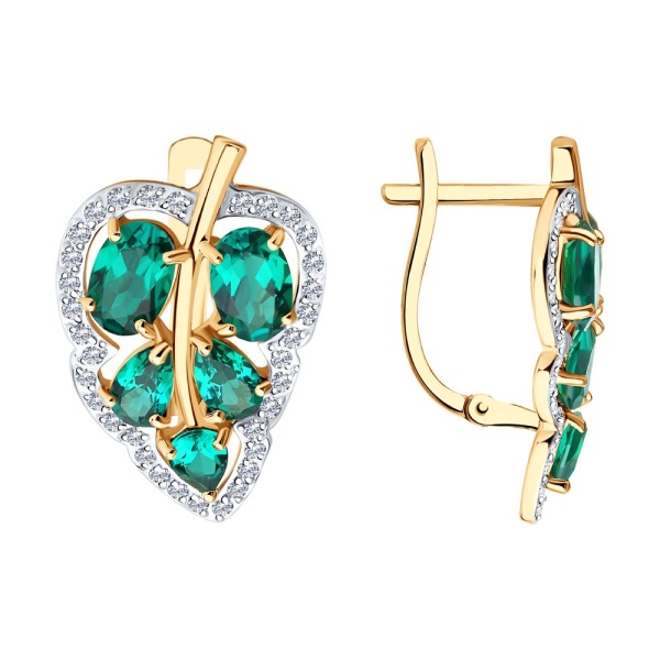 Серьги из красного золота с гидротермальными изумрудами