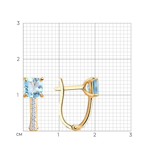 Серьги из красного золота с топазами и фианитами