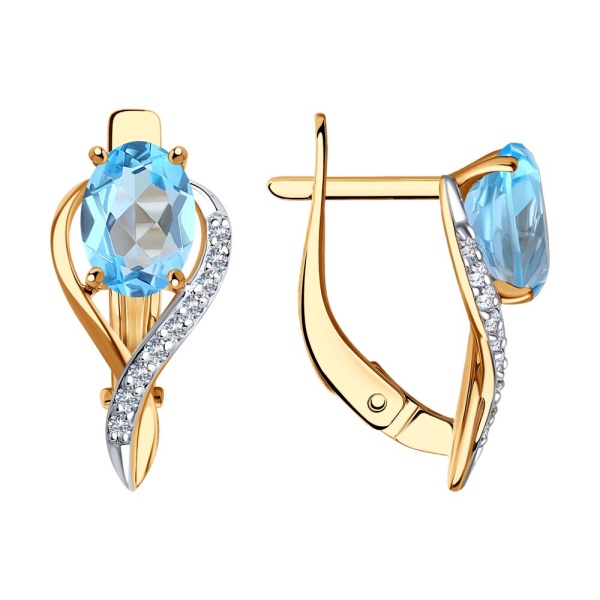 Серьги из красного золота с топазами и фианитами