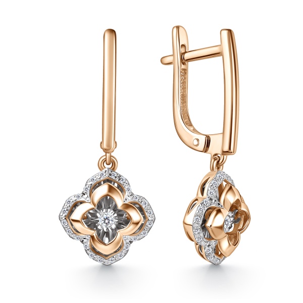 Серьги из комбинированного золота с танцующими бриллиантами