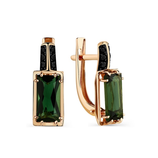 Серьги из красного золота с турмалином и фианитами