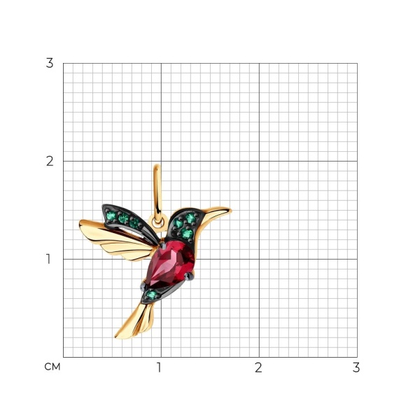 Подвеска из красного золота с родолитом и фианитами