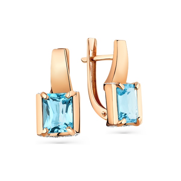 Серьги из красного золота с топазами и фианитами