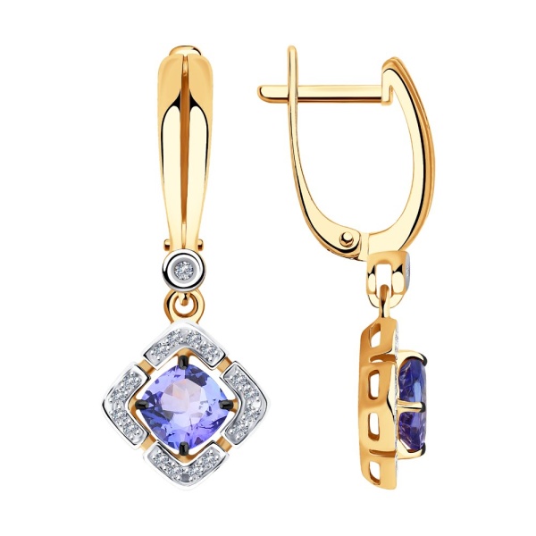 Серьги из золота с бриллиантами и танзанитами