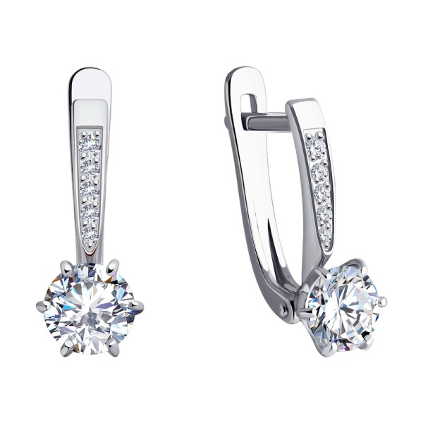 Серьги из белого золота с фианитами