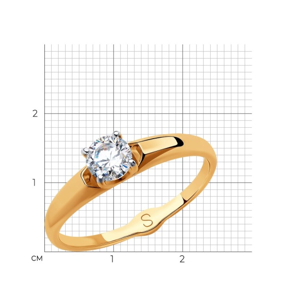 Кольцо из красного золота с фианитом