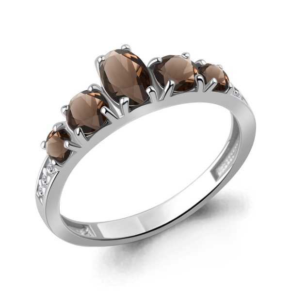 Кольцо из серебра с раухтопазом и фианитами