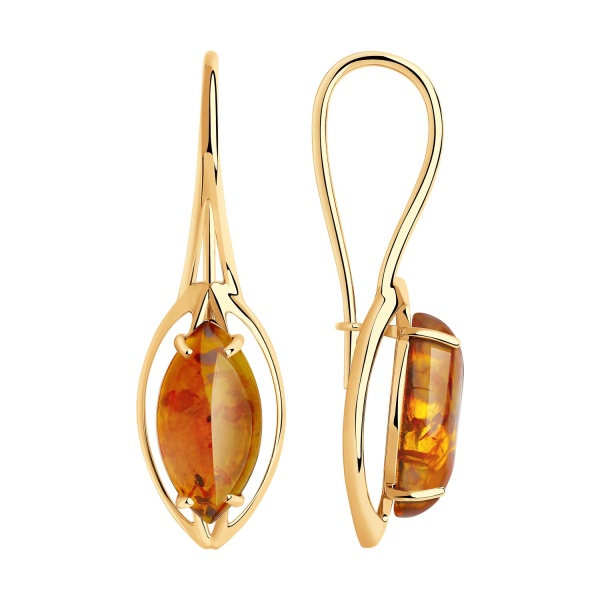 Серьги из красного золота с янтарем