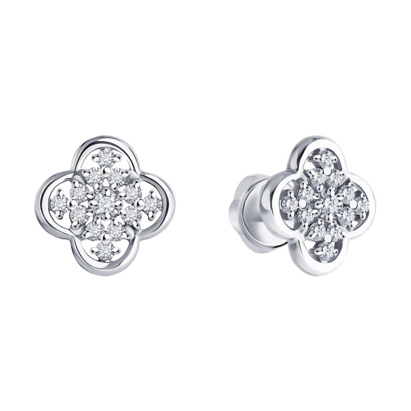 Серьги пусеты из белого золота с бриллиантами