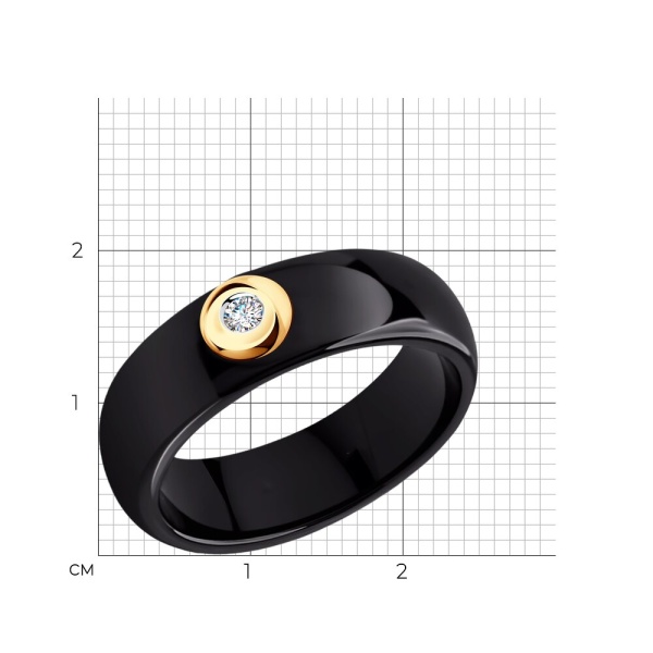 Кольцо из черной керамики с красным золотом и бриллиантом