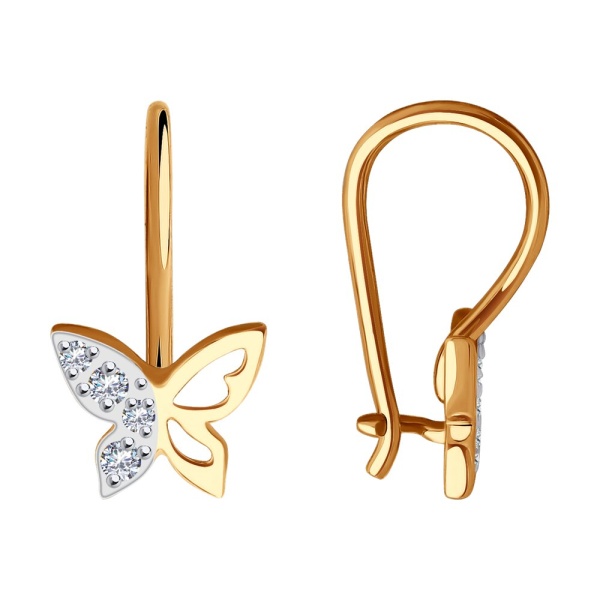 Серьги «Бабочки» из красного золота 585 пробы с фианитами