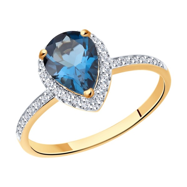 Кольцо из красного золота с топазом и фианитами