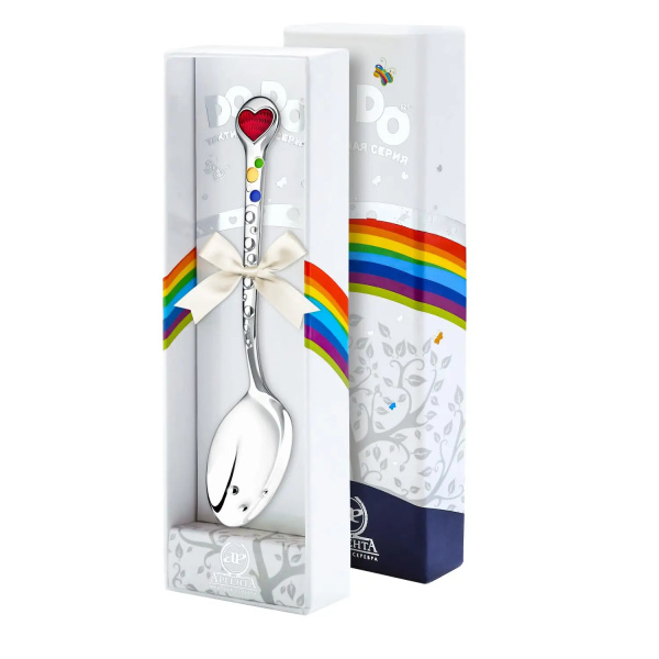 Ложка детская из серебра с эмалью «Сердечко»