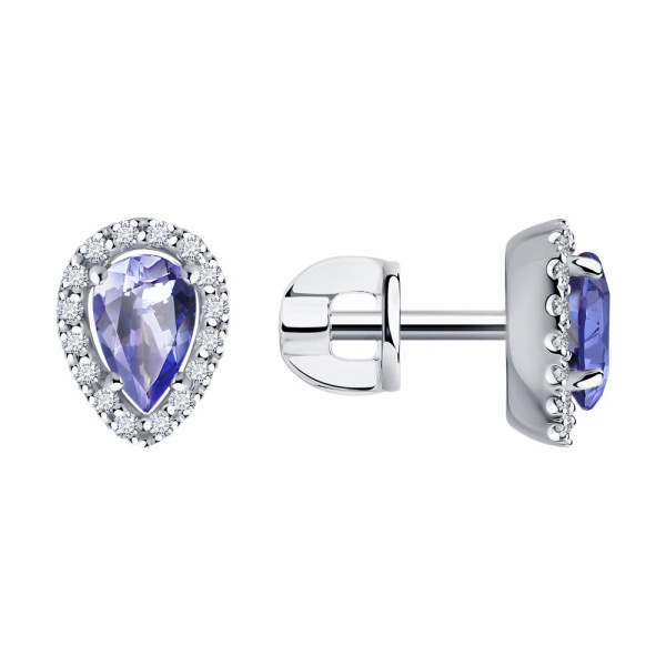 Серьги пусеты из белого золота с танзанитами и бриллиантами