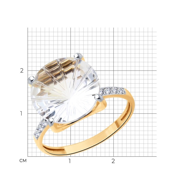 Кольцо из красного золота с горным хрусталём и фианитами