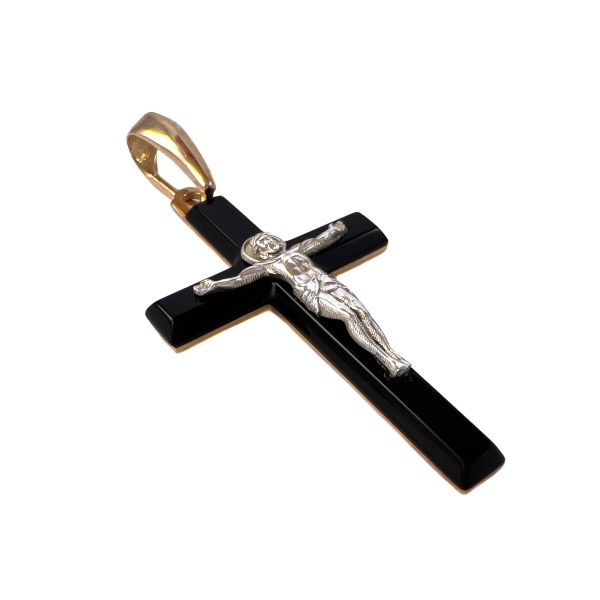 Крестик православный из красного золота с агатом