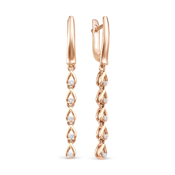 Серьги-цепочки из красного золота с бриллиантами