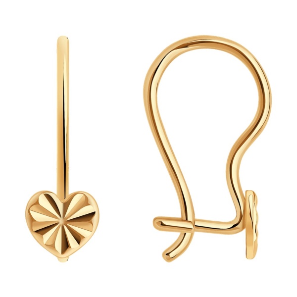 Серьги «Сердечки» из красного золота 585 пробы