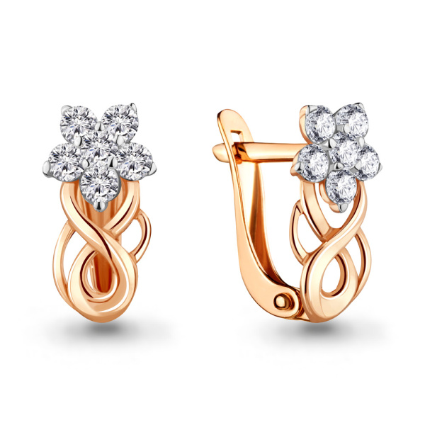 Серьги из красного золота 585 пробы с фианитами