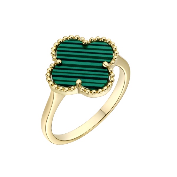 Кольцо из позолоченного серебра с искусственным малахитом