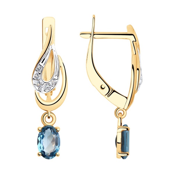 Серьги из красного золота с топазами и фианитами