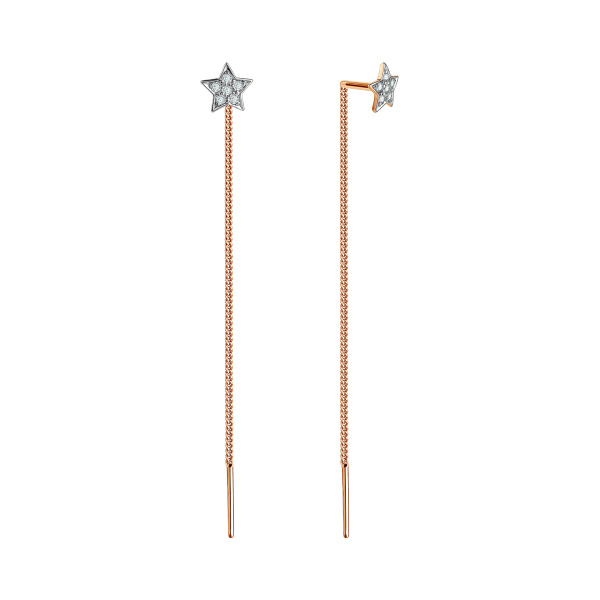 Серьги-продёвки из красного золота с фианитами