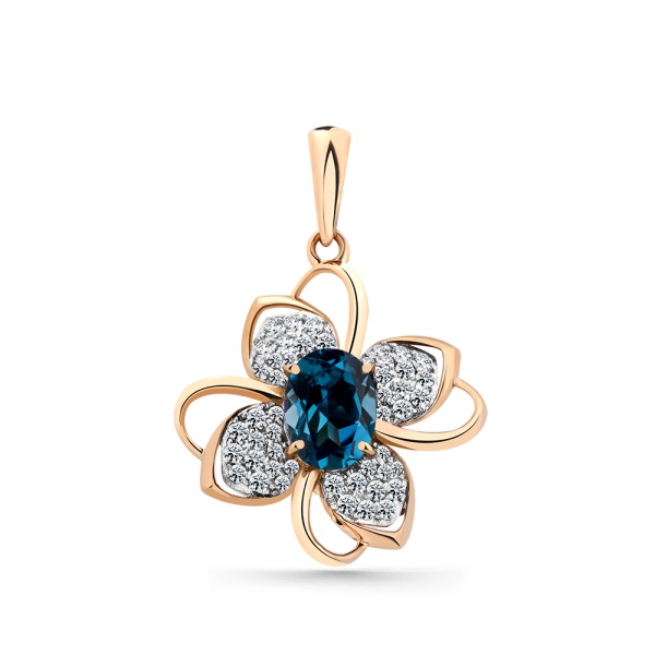 Подвеска из красного золота с топазом и фианитами