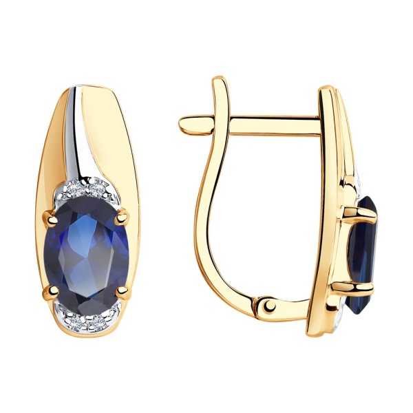 Серьги из красного золота с корундами и фианитами