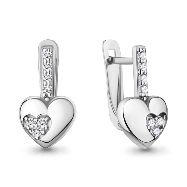 Серьги «Сердце» из серебра с фианитами