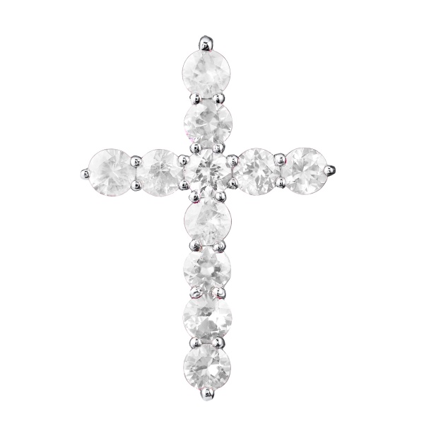 Декоративный крестик из белого золота с фианитами