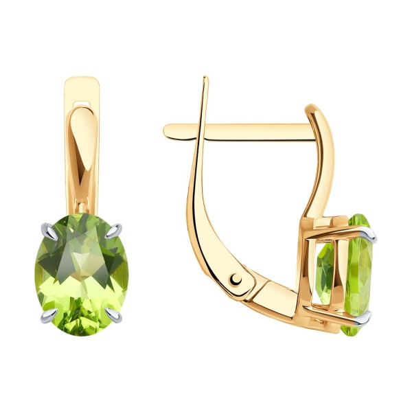 Серьги из красного золота с хризолитами