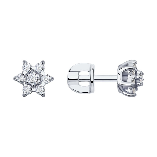 Серьги пусеты из белого золота с бриллиантами