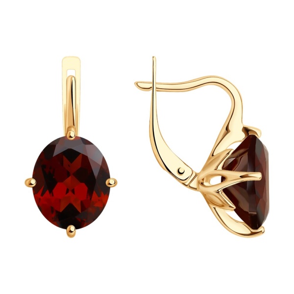 Серьги из красного золота с гранатами