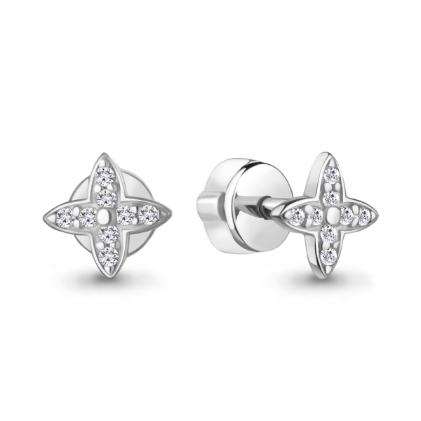 Серьги пусеты из серебра с фианитами