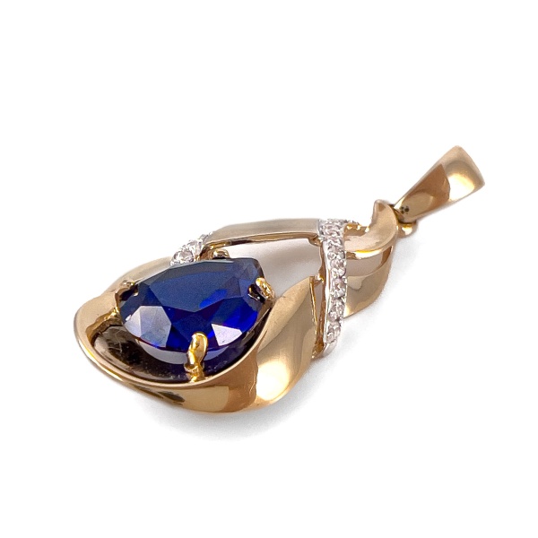 Подвеска из красного золота 585 пробы с сапфиром и фианитами